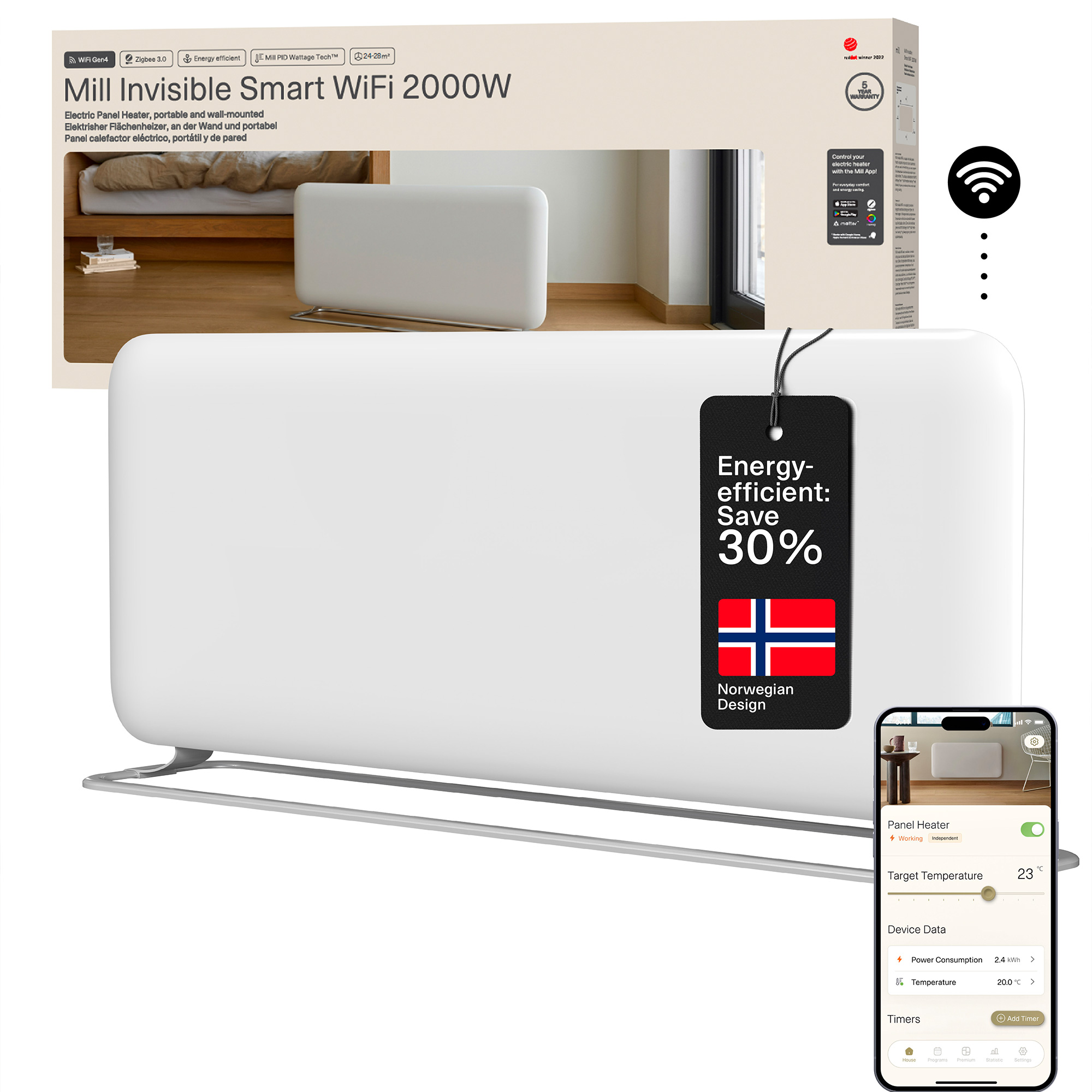Termoconvettore a Parete Mill Invisible 2000W con piedini integrati - GEN 4 - immagine 9