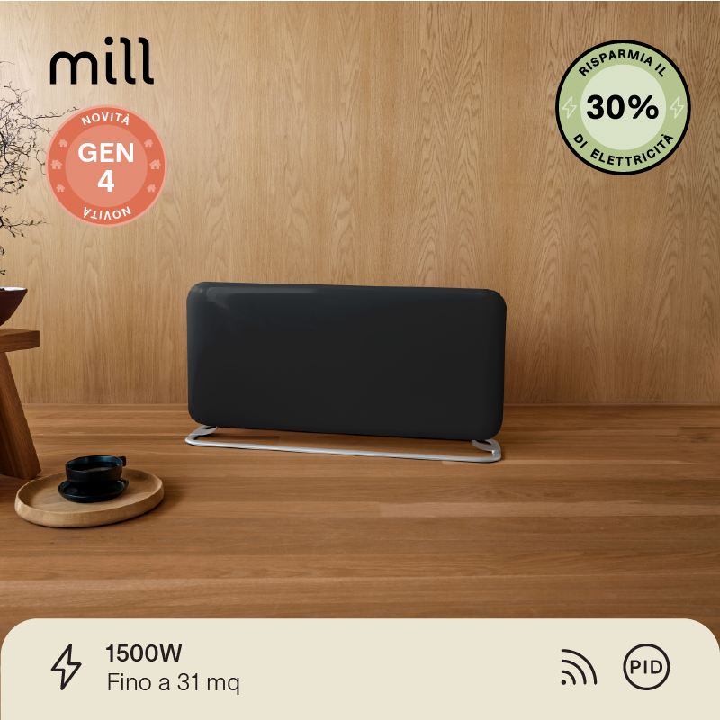 Termoconvettore a Parete Mill Invisible 1500W con piedini integrati Black - GEN 4