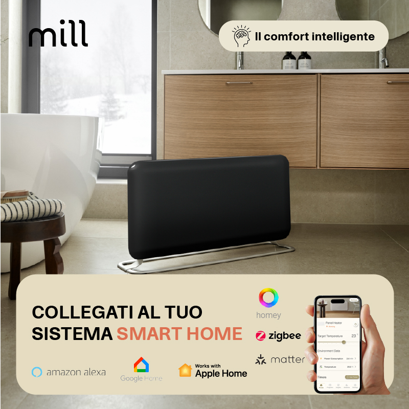 Termoconvettore a Parete Mill Invisible 1500W con piedini integrati Black - GEN 4 - immagine 3