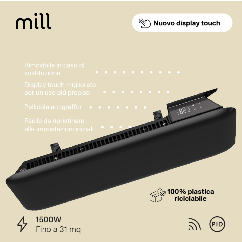 Termoconvettore a Parete Mill Invisible 1500W con piedini integrati Black - GEN 4 - immagine 4