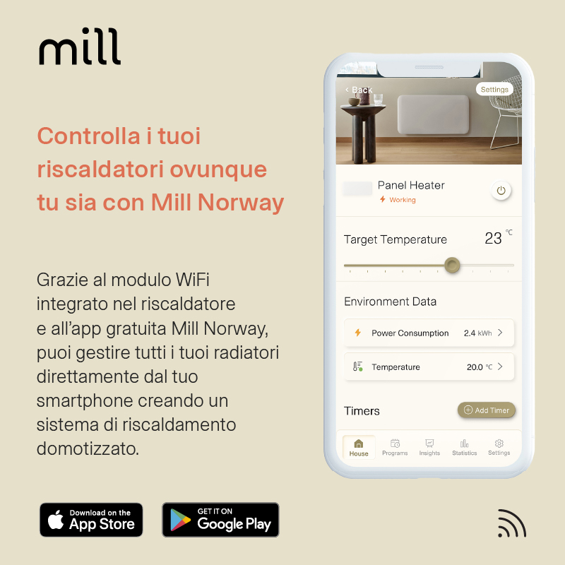 Termoconvettore a Parete Mill Invisible 1500W con piedini integrati Black - GEN 4 - immagine 5