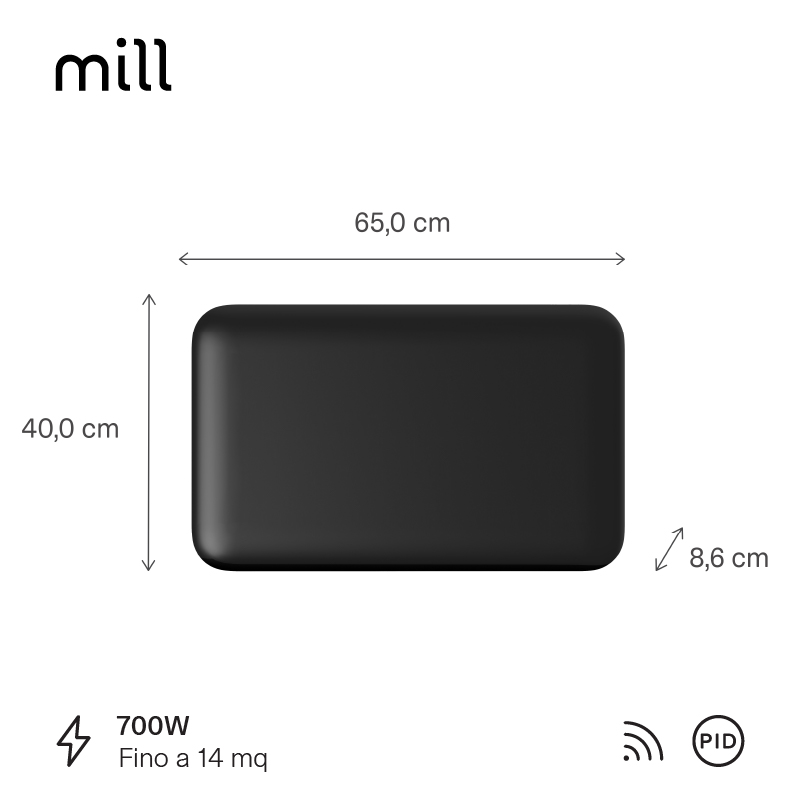 Termoconvettore a Parete Mill Invisible 700W Black - GEN 4 - immagine 3